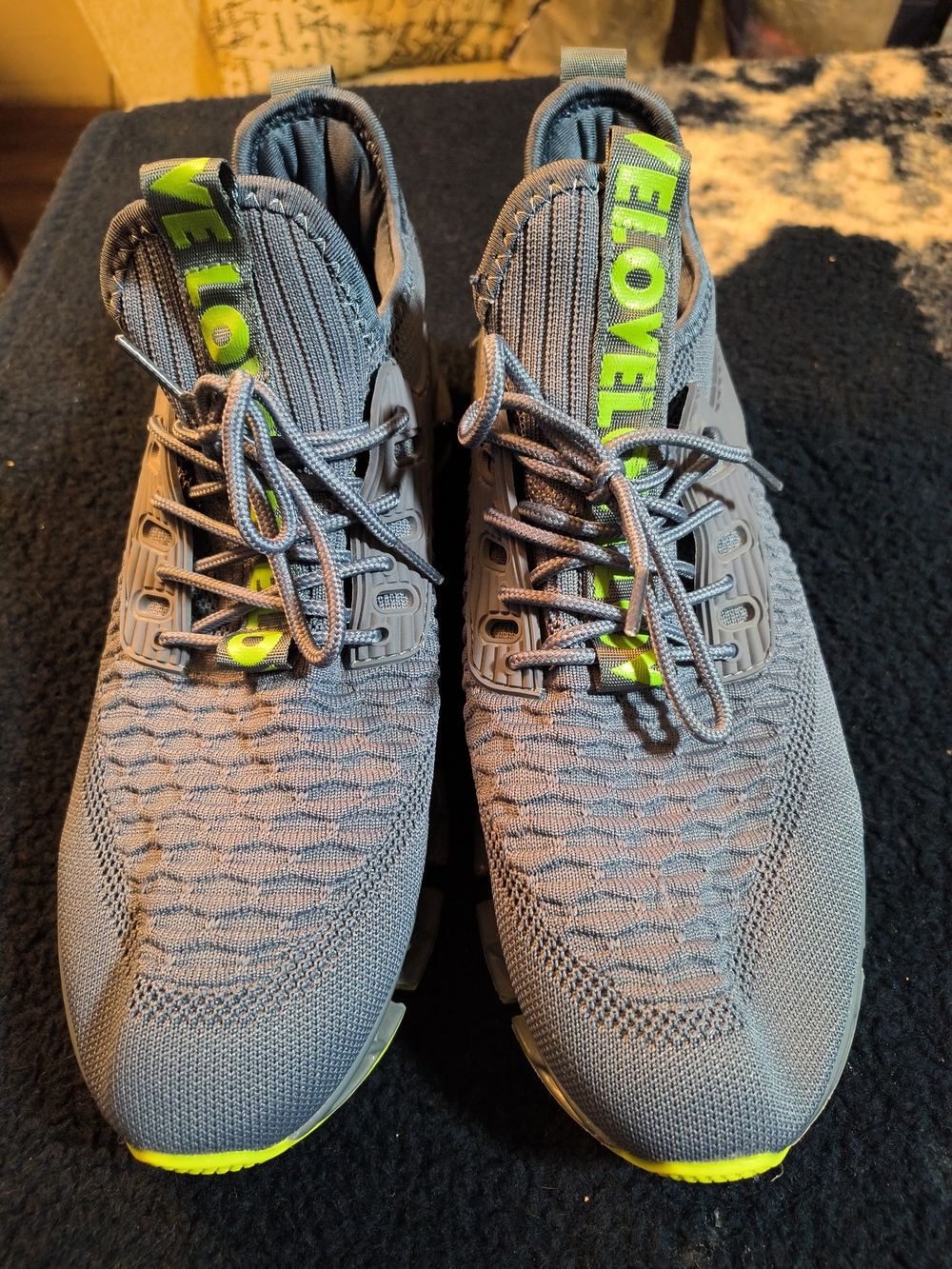 Men's Grey Knit Sneakers with Neon Lime Accents